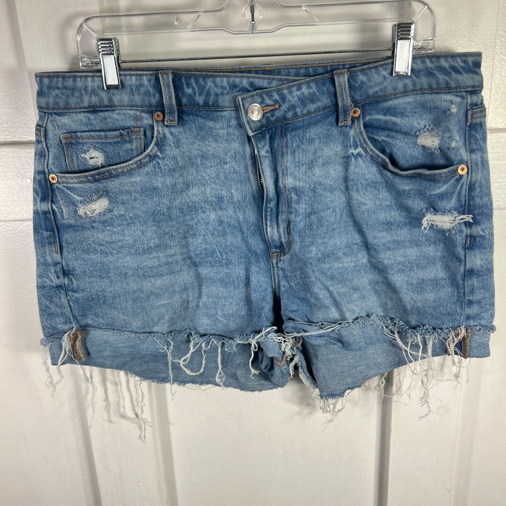 American Eagle Outfitters Mom Short Distressed Denim Blue Jean Shorts Size 12